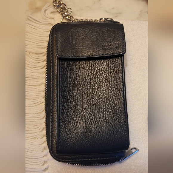 Vera Pelle Accessories - Vera Pelle Black Leather Phone Case with Chain